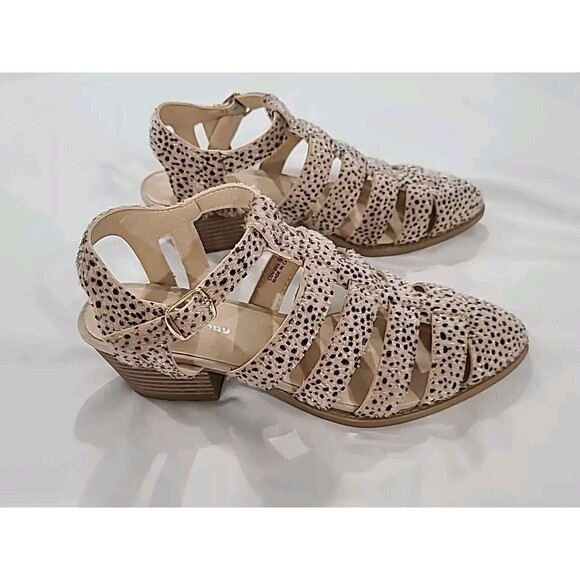 CL Chinese Laundry Caileigh Tan Nude Spotted Calf Hair Cheetah Gladiator Sandals - Picture 4 of 10